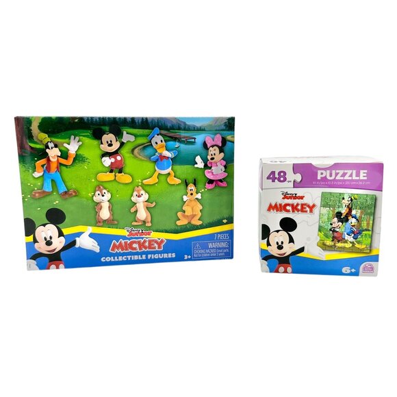 Disney Junior Mickey 7-Piece Collectible Figures and 48-Piece Puzzle Set Kids - Picture 1 of 6